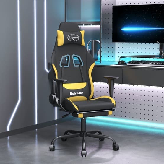 Gamingstol Med Fotstöd Och Massage Svart Och Gul Tyg - Extreme