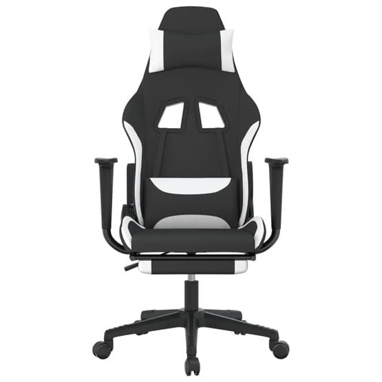 Gamingstol Med Fotstöd Och Massage Svart Och Vit Tyg