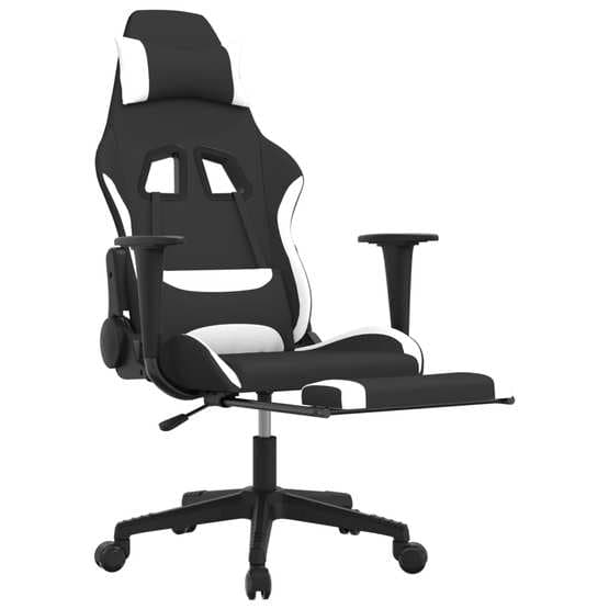 Gamingstol Med Fotstöd Och Massage Svart Och Vit Tyg