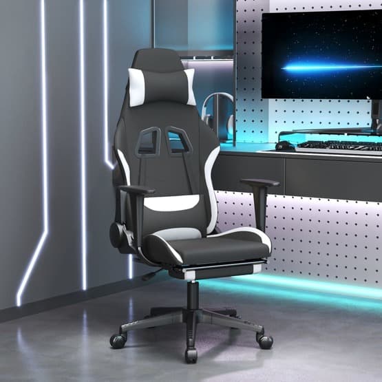 Gamingstol Med Fotstöd Och Massage Svart Och Vit Tyg