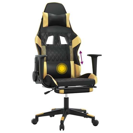 Gamingstol Med Massage Och Fotstöd Svart Och Guld Konstläder-2