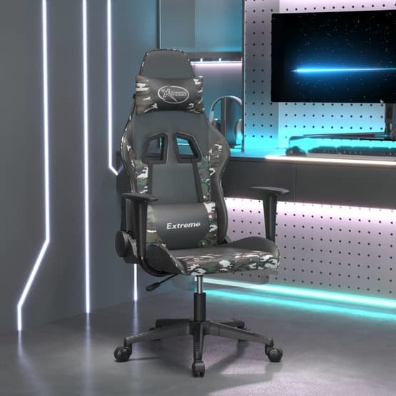 Gamingstol Med Massage Och Fotstöd Svart Kamouflage Konstläder-4