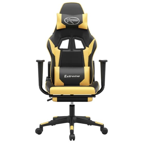 Gamingstol Med Massage Och Fotstöd Svart Och Guld Konstläder-1