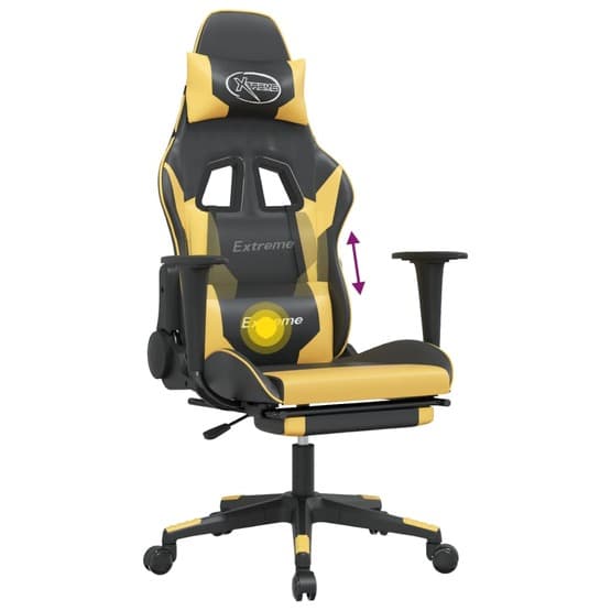 Gamingstol Med Massage Och Fotstöd Svart Och Guld Konstläder-1