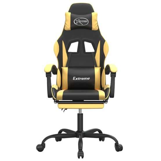 Snurrbar Gamingstol Med Fotstöd Svart Och Guld Konstläder-3