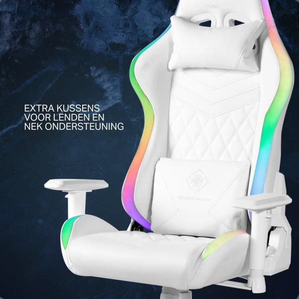 DELTACO GAMING -pelituoli tekonahkaa RGB-valolla - valkoinen