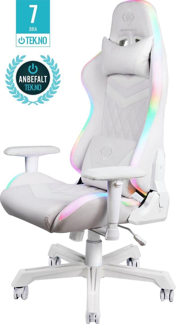DELTACO GAMING -pelituoli tekonahkaa RGB-valolla - valkoinen