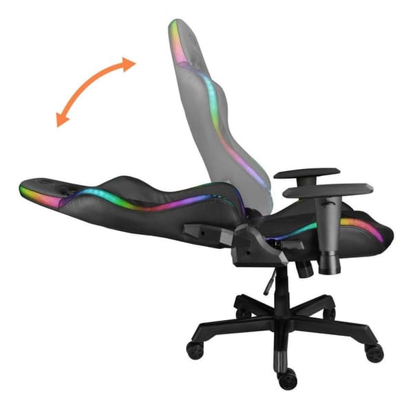 DELTACO GAMING GAM-080 - gaming stol i kunstlæder med RGB-belysning, ryglæn kan vippes, 332 RGB farvepositioner, nakkepude, rygpude, sort / RGB