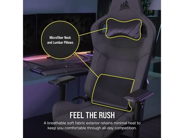 CORSAIR T3 RUSH - Spillestol - armlener - T-formet - tipping - nylon, stoff - koksgrå