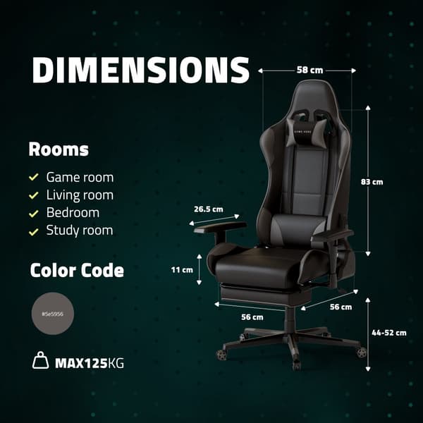 GAME HERO® Winner X1 Gamingstol Justerbara armstöd - stol med fotstöd - Kontorsstol - Spelstol