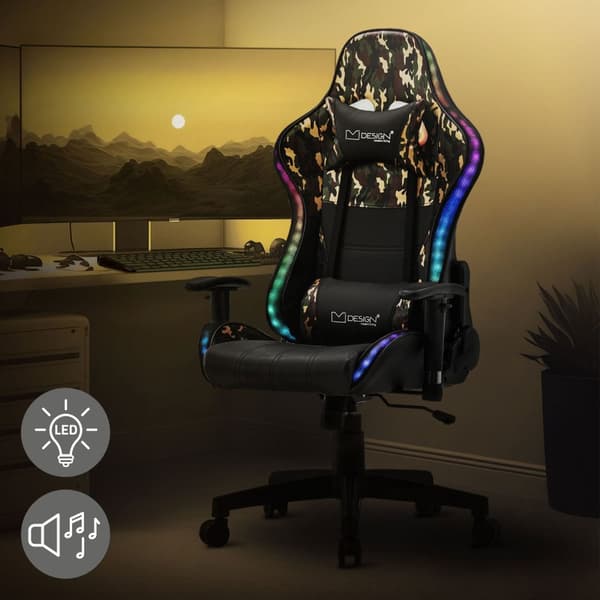 ML-Design Gaming Stol med RGB LED-belysning & Bluetooth-højttalere ...