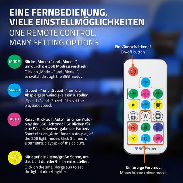 ML-Design Pelaajan tuoli RGB LED-valaistuksella ja Bluetooth-kaiuttimilla; sininen; keinonahka; ergonominen toimistotuoli; korkea selkänoja;