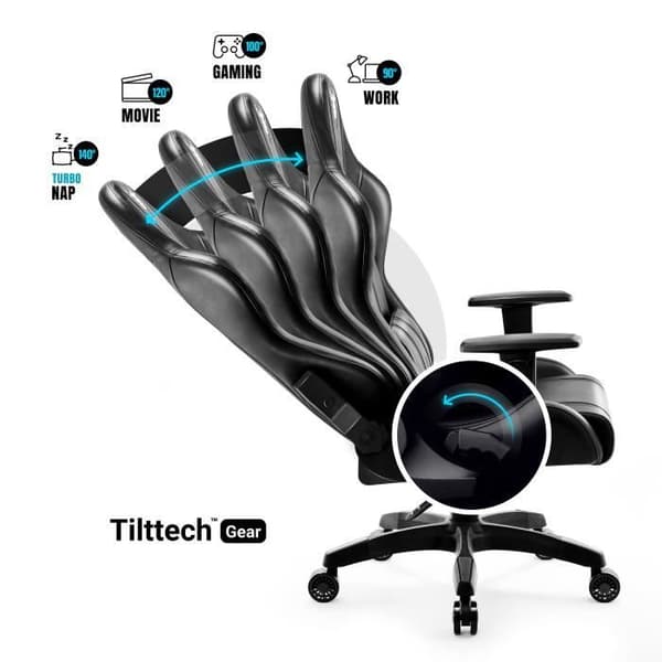 Diablo X-One 2.0 Gaming Chair Office Gamer Fåtölj 1D Skai Armstödskudde Lumbar Cousin (svart, XL)