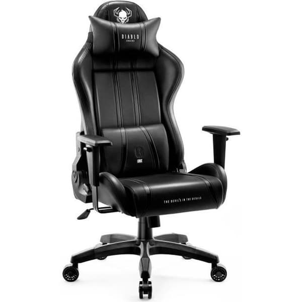 Diablo X-One 2.0 Gaming Chair Office Gamer Fåtölj 1D Skai Armstödskudde Lumbar Cousin (svart, XL)