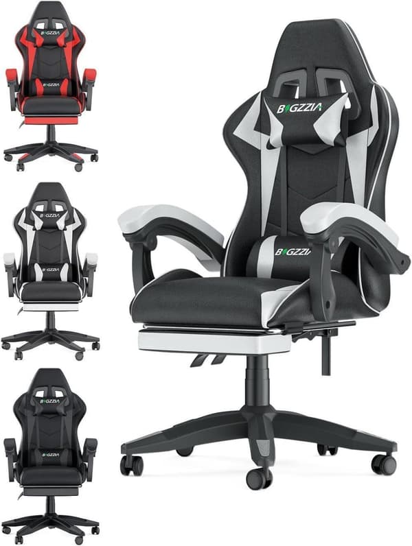 Gamingstol med fotstöd, svankkudde och nackstöd