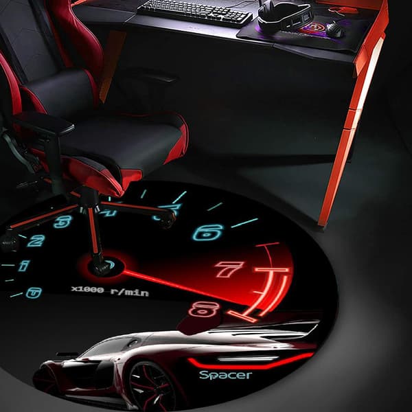 Covor pentru scaun gaming SPACER, protectie parchet, cauciuc si material textil, 1200 x 3mm, rotund, SPEED 46501475 "SPFP-SPEED-120"