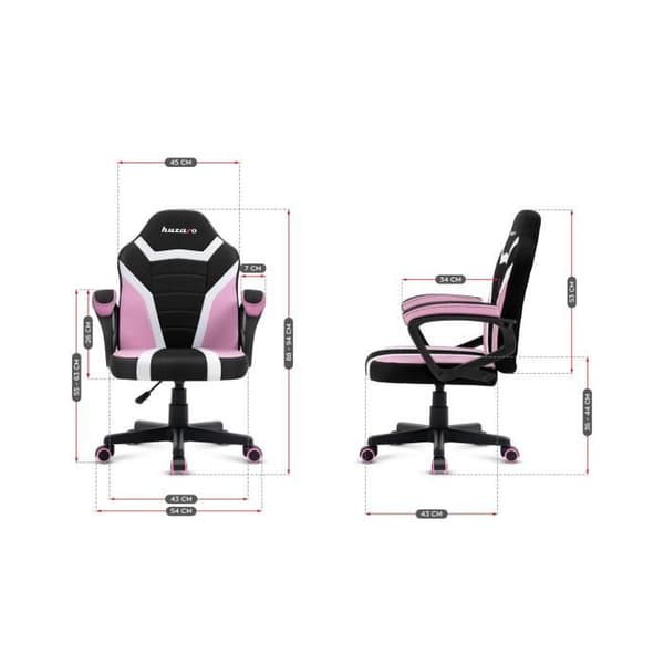 HUZARO Ranger 1.0 rosa spelstol för barn - Ergonomisk, höj- och sänkbar, mjuka armstöd