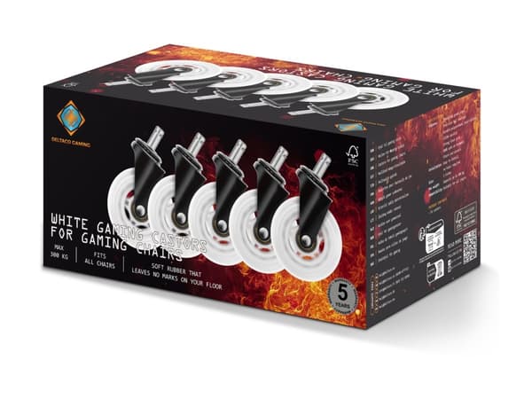 Deltaco GAM-157-W Länkhjul, hjul, vita, gummi, 75 mm, 24 mm, 116 mm