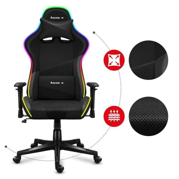 HUZARO Force 6.2 Gaming Stol - Svart - Ergonomisk - RGB - Justerbar höjd - Liggande svankstöd