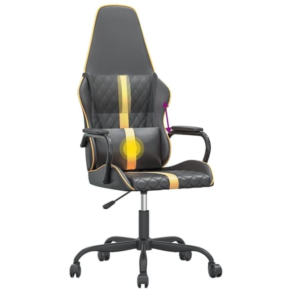 vidaXL Gamingstol med massage guld och svart konstläder