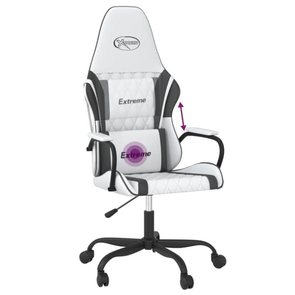 vidaXL Gamingstol med massage vit och svart konstläder