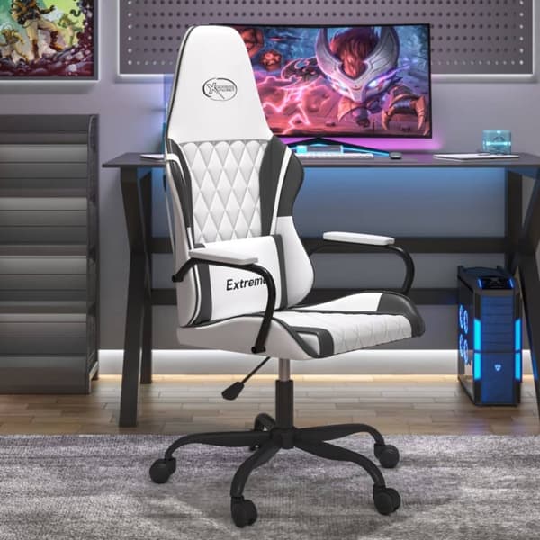 vidaXL Gamingstol med massage vit och svart konstläder