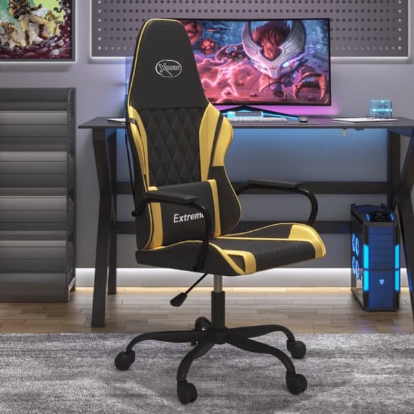 vidaXL gamingstol m. massagefunktion kunstlæder sort guldfarvet