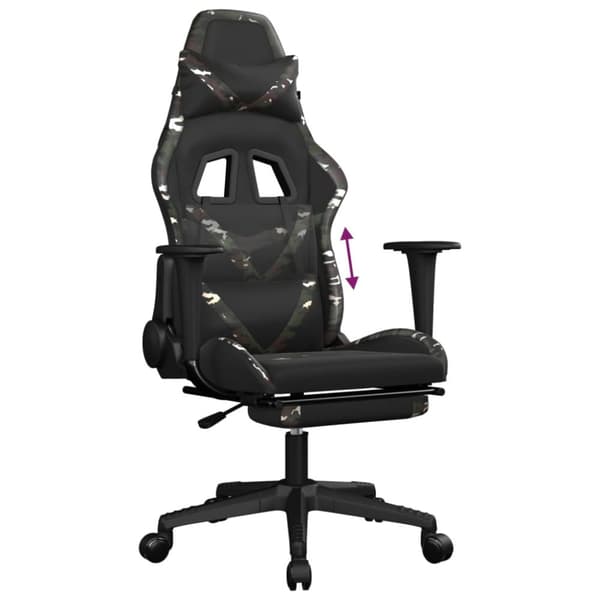 gamingstol med fodstøtte kunstlæder sort og camouflage