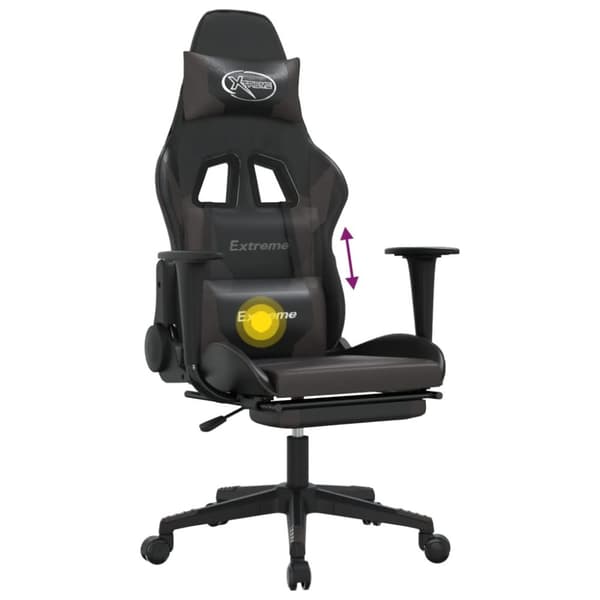gamingstol m. massagefunktion og fodstøtte kunstlæder sort grå