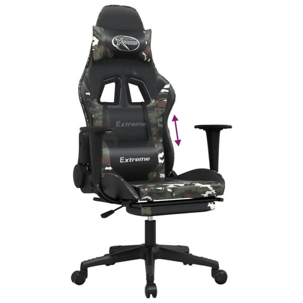gamingstol med fodstøtte kunstlæder sort og camouflage