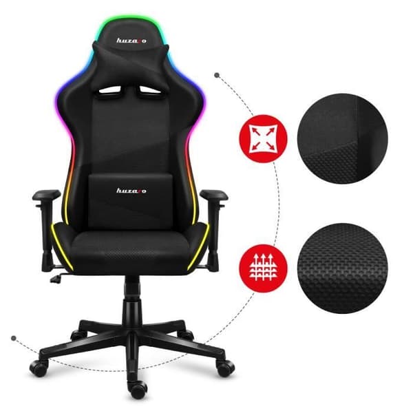 HUZARO Force 6.2 Gaming Stol - Svart - Ergonomisk - RGB - Justerbar höjd - Liggande svankstöd