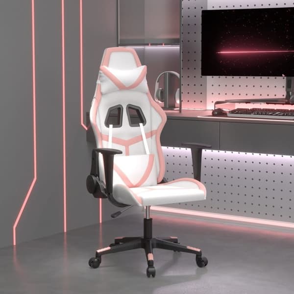 vidaXL Gamingstol vit och rosa konstläder