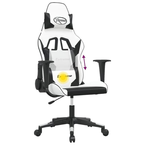 vidaXL gamingstol m. massagefunktion kunstlæder hvid og sort