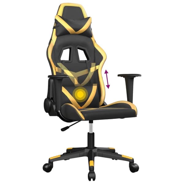 vidaXL gamingstol m. massagefunktion kunstlæder sort guldfarvet