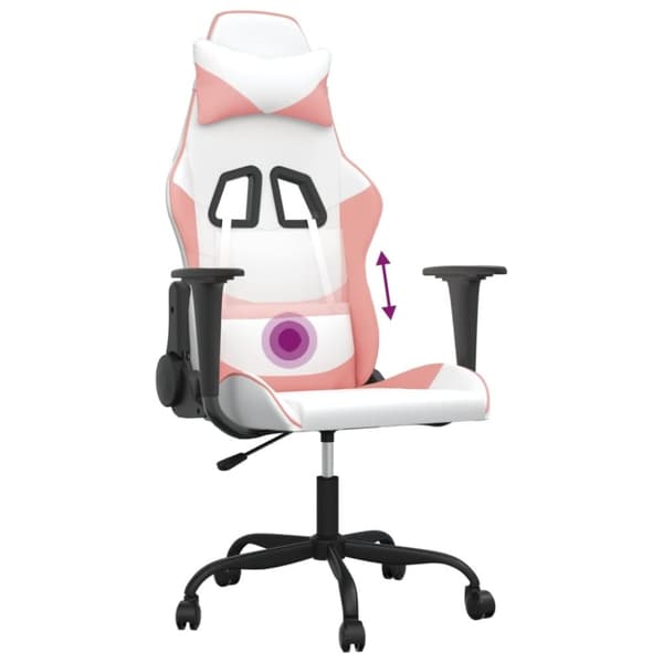 vidaXL gamingstol m. massagefunktion kunstlæder hvid og lyserød