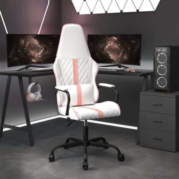 vidaXL gamingstol med massagefunktion kunstlæder hvid og lyserød
