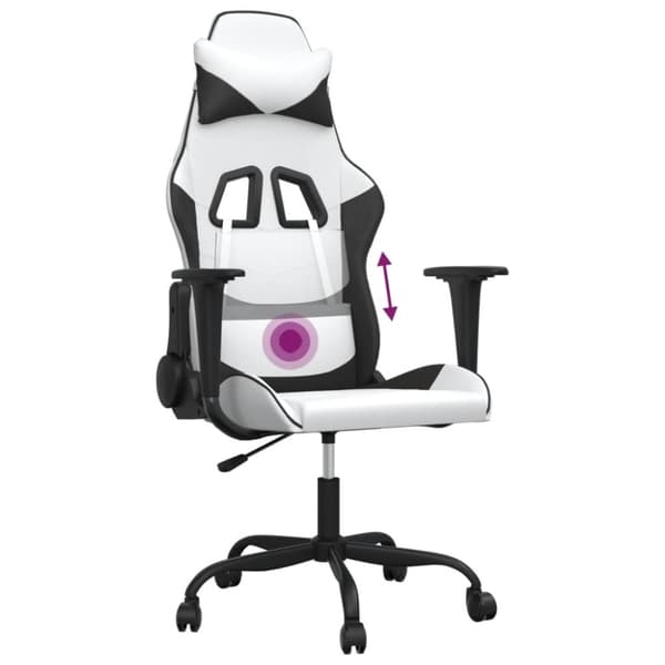 vidaXL Gamingstol med massage vit och svart konstläder
