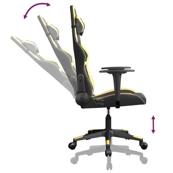 gamingstol m. massagefunktion kunstlæder sort guldfarvet