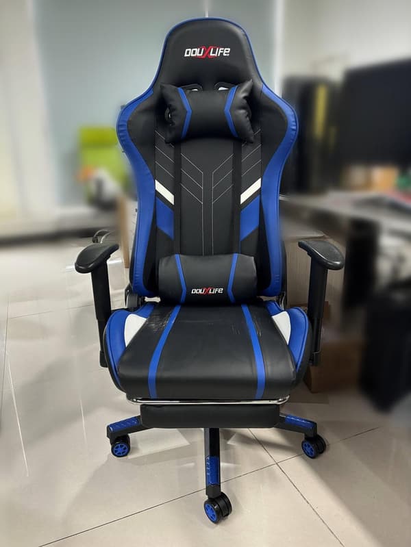 GC-RC03 Gaming Stol Massage Ergonomisk høj ryg Design Lændeafslapning Ny tilpasset PU Massage Computer Kontorstole, Farve: Sort + Blå