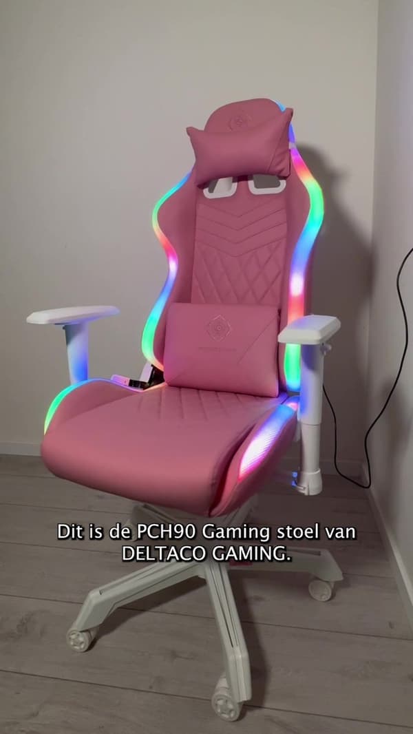 Deltaco Gaming Pink Line PCH90 Gaming stol med full RGB Lightning - Rosa
