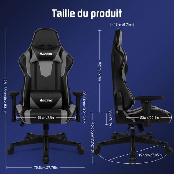 Gaming Chair, Last 150KG Ergonomic Gamer Chair 56CM sits, nackstöd, svankkudde och justerbara armstöd