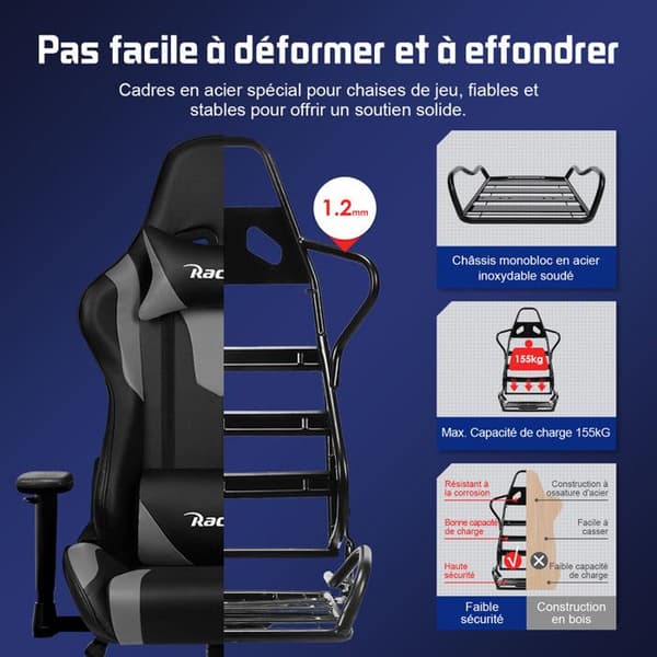 Gaming Chair, Last 150KG Ergonomic Gamer Chair 56CM sits, nackstöd, svankkudde och justerbara armstöd