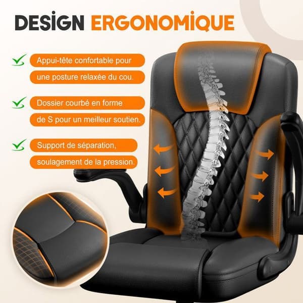 Ergonomisk Spelstol i Svart Läder – Justerbar Spelstol 120°, Vikbara Armstöd 90°, Max Belastning 120 kg