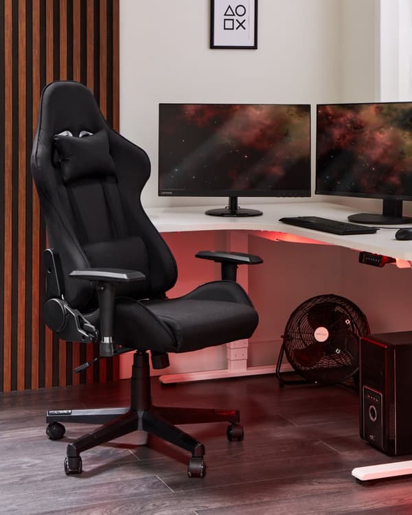 Gamingstol Svart Stoff Minneskum Justerbart sete 360° rotasjon Avtakbare puter Moderne design