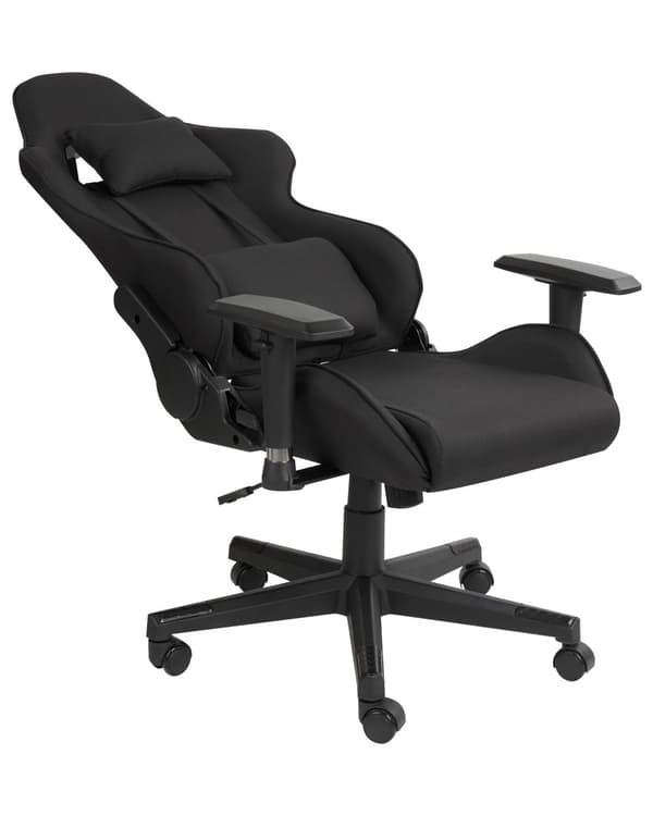 Spillestol Sort Stof Drejeligt Justerbare Armlæn og Højde Fodstøtte Moderne Stil