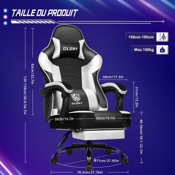 Gaming Chair Last 150KG Gaming Fåtölj 170° lutande 56CM sits, nackstöd, svankkudde, justerbara armstöd