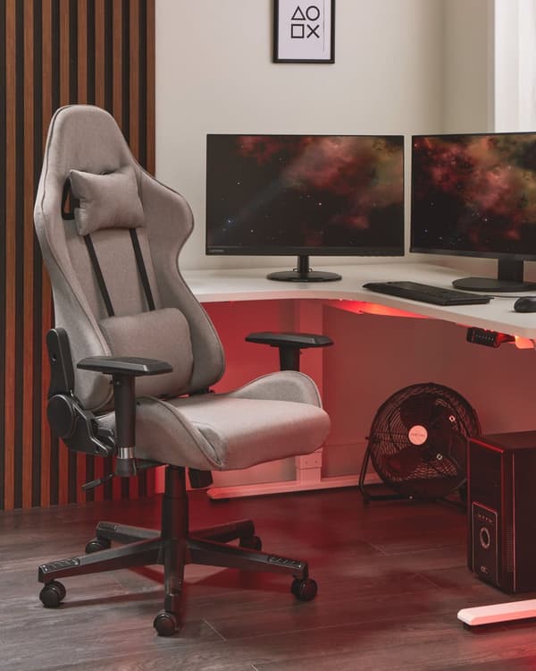 Gamingstol Beige Tyg Vändbar Justerbara Armstöd och Höjd Fotstöd Modern