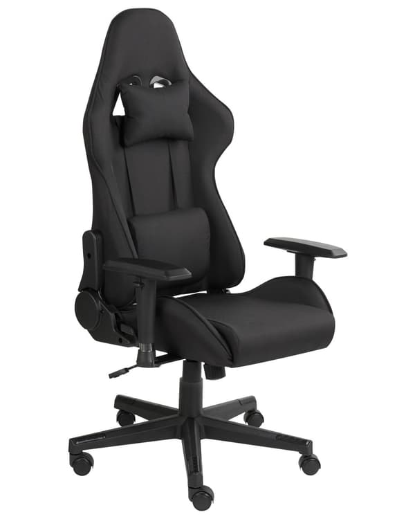 Gamingstol Svart Tyg Vändbar Justerbara Armstöd och Höjd Fotstöd Modern