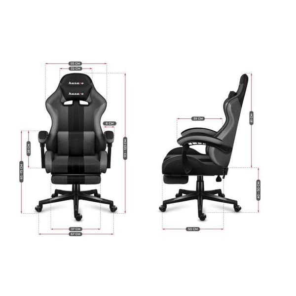 HUZARO FORCE 4.7 Grå Gaming Stol, Kontorsstol, PC-spel, Ergonomisk, Nackstöd Svankkudde, Justerbar, Fotstöd