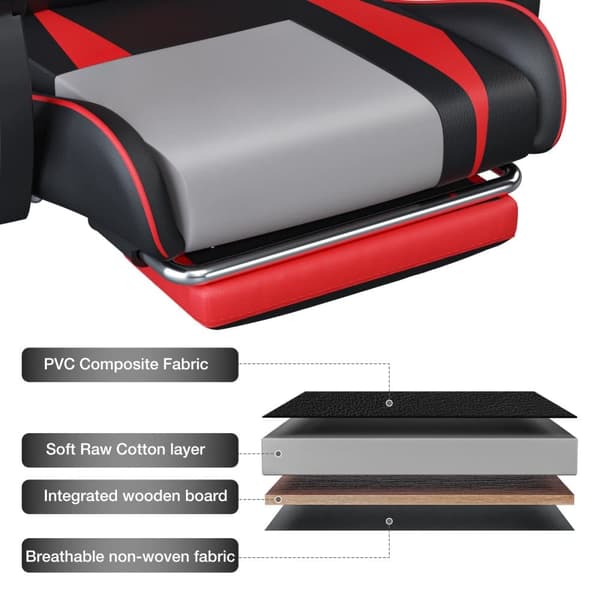 Gaming Chair Kontorsstol med Fotstöd, Ergonomisk Massagestol Höjdjusterbar upp till 90 kg - Röd
